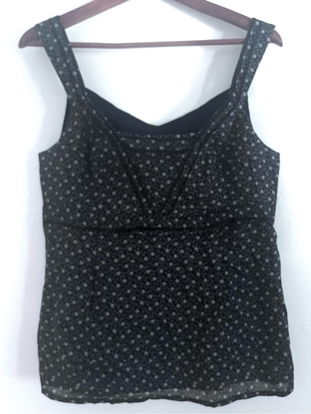Ann Taylor Sleeveless Tank Top Navy Blue Lace Trimmed 100% Cotton Women's Size 6
